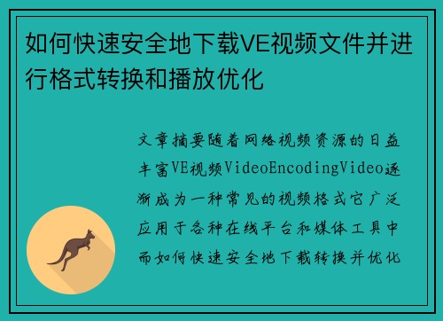 如何快速安全地下载VE视频文件并进行格式转换和播放优化